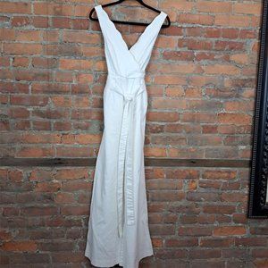 CHINO Anthropologie White Jumpsuit Halter Overall Straps Pants Wide Leg Size 2